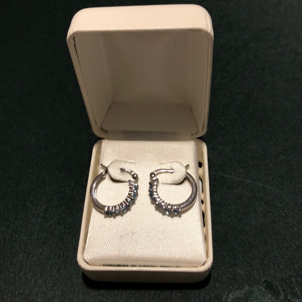 Sterling silver blue topaz hoop earrings